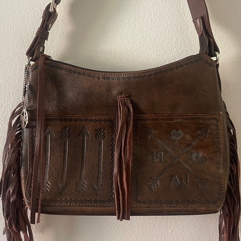 American West Brown Leather Fringe Shoulder‎ Bag